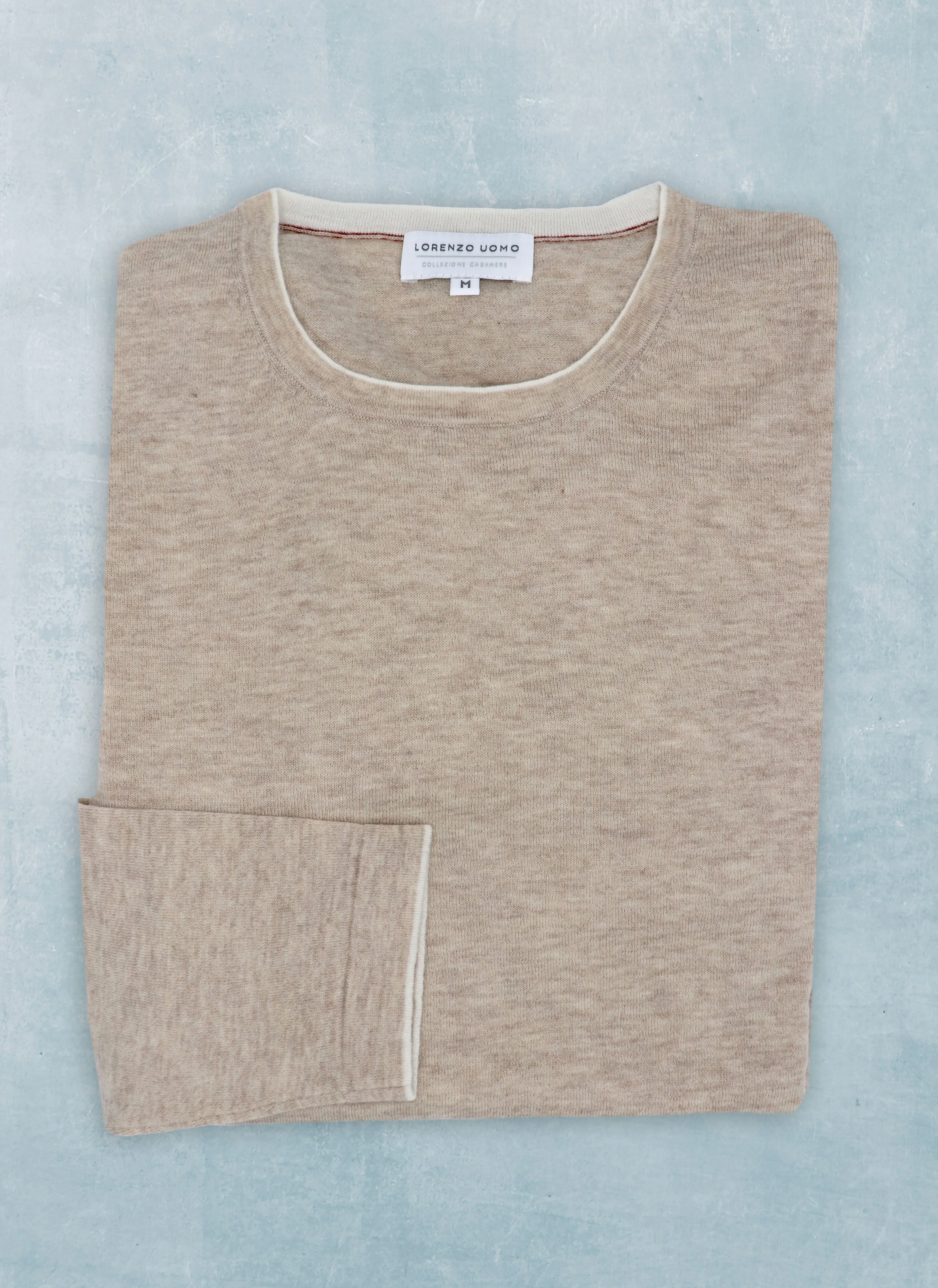 Men's Sanremo Cashmere Long Sleeve Crew Neck Shirt Sweater in Light Taupe