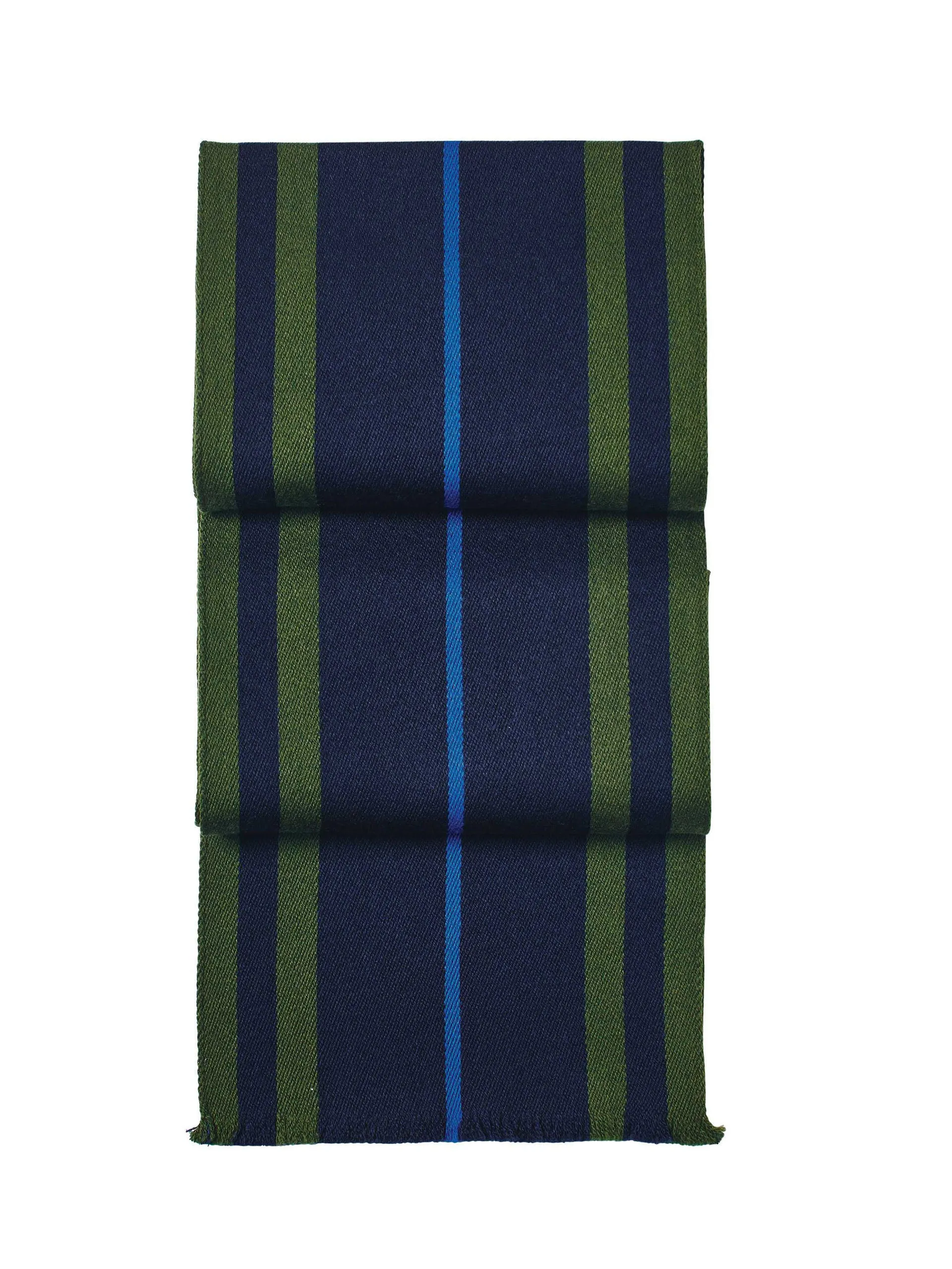 Men's striped merino wool scarf in cobalt blue and navy