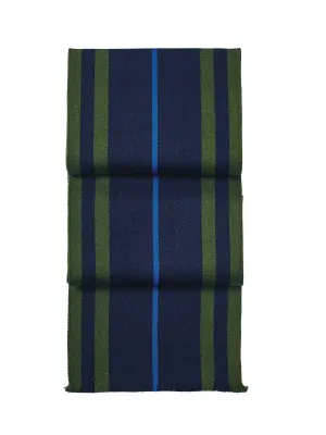 Men's striped merino wool scarf in cobalt blue and navy