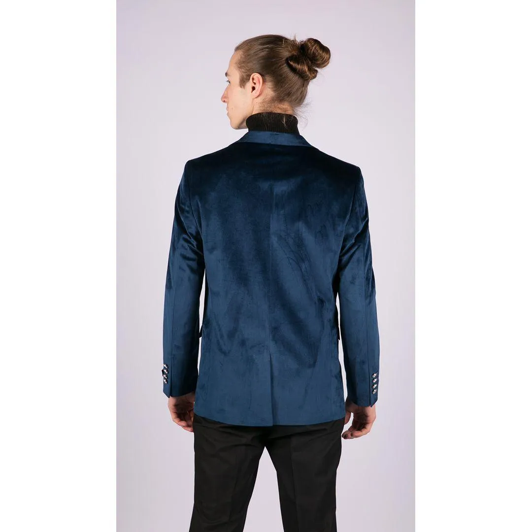 Mens Velvet Blazer Suit Jacket 2 Button Dinner Smart Casual Formal Tailored Fit