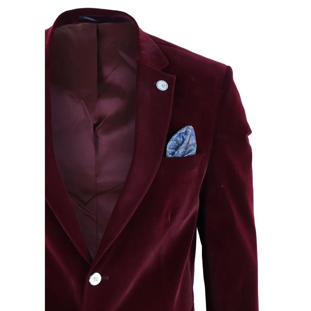 Mens Velvet Blazer Suit Jacket 2 Button Dinner Smart Casual Formal Tailored Fit