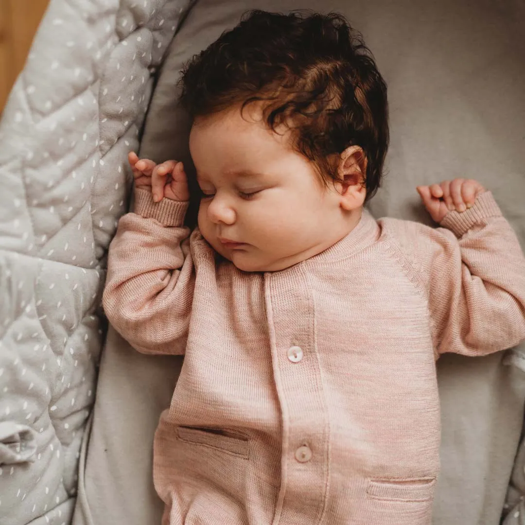 Merino Kids All-In-One Button Through Bodysuit - Misty Rose