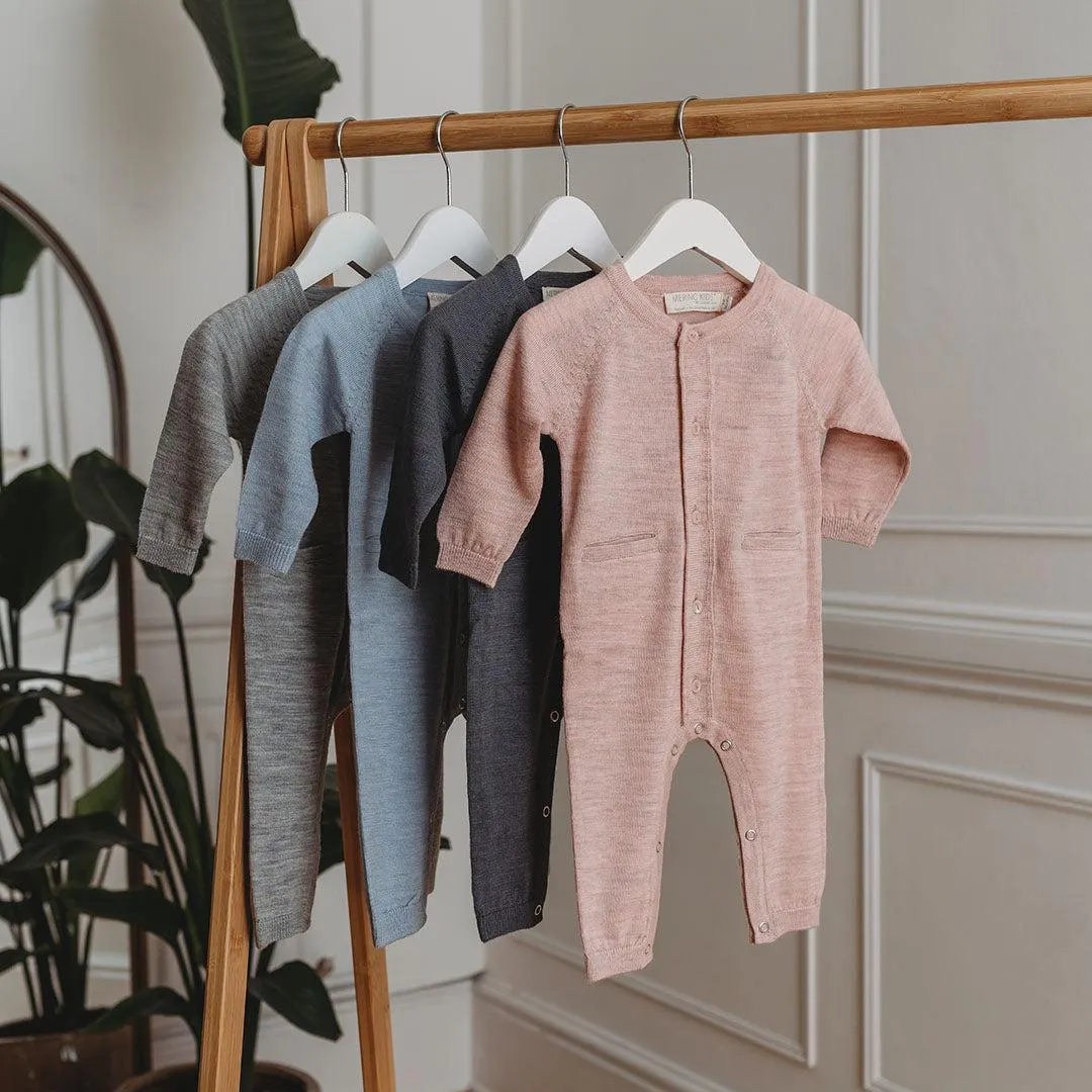 Merino Kids All-In-One Button Through Bodysuit - Misty Rose
