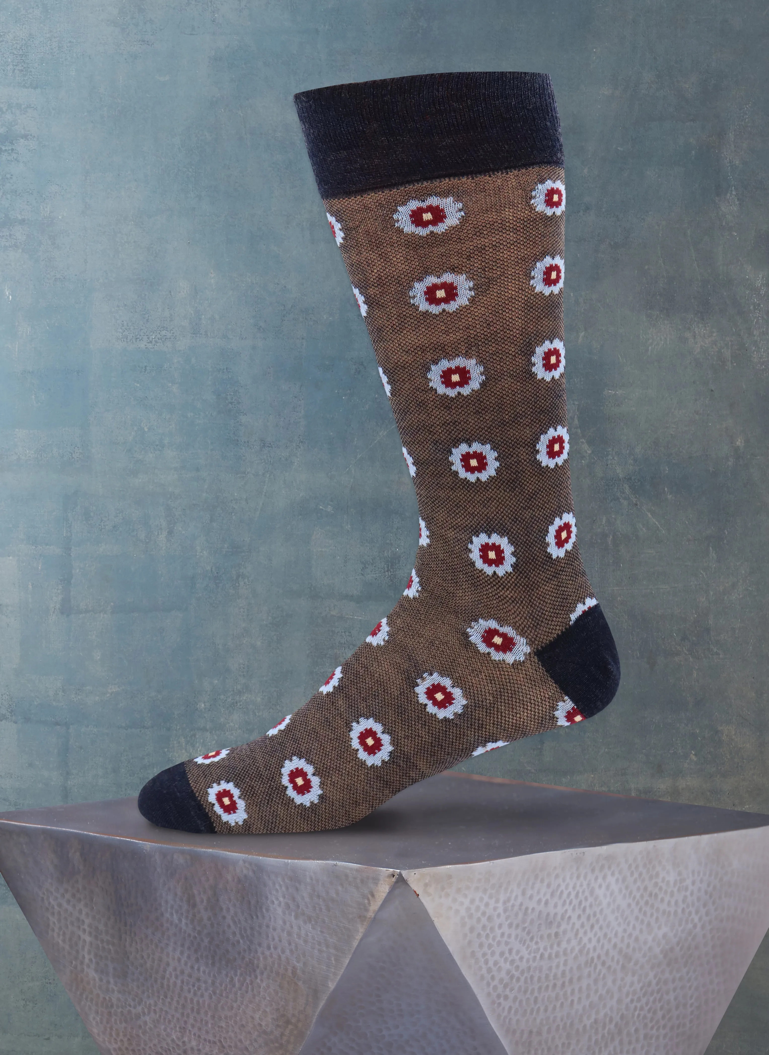 Merino Wool Large Oxford Flower Sock in Denim