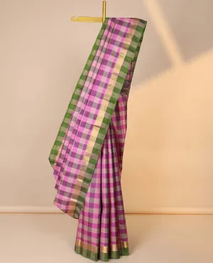 Multi-color checked-design kancheepuram silksaree, contrast border & zari design pallu