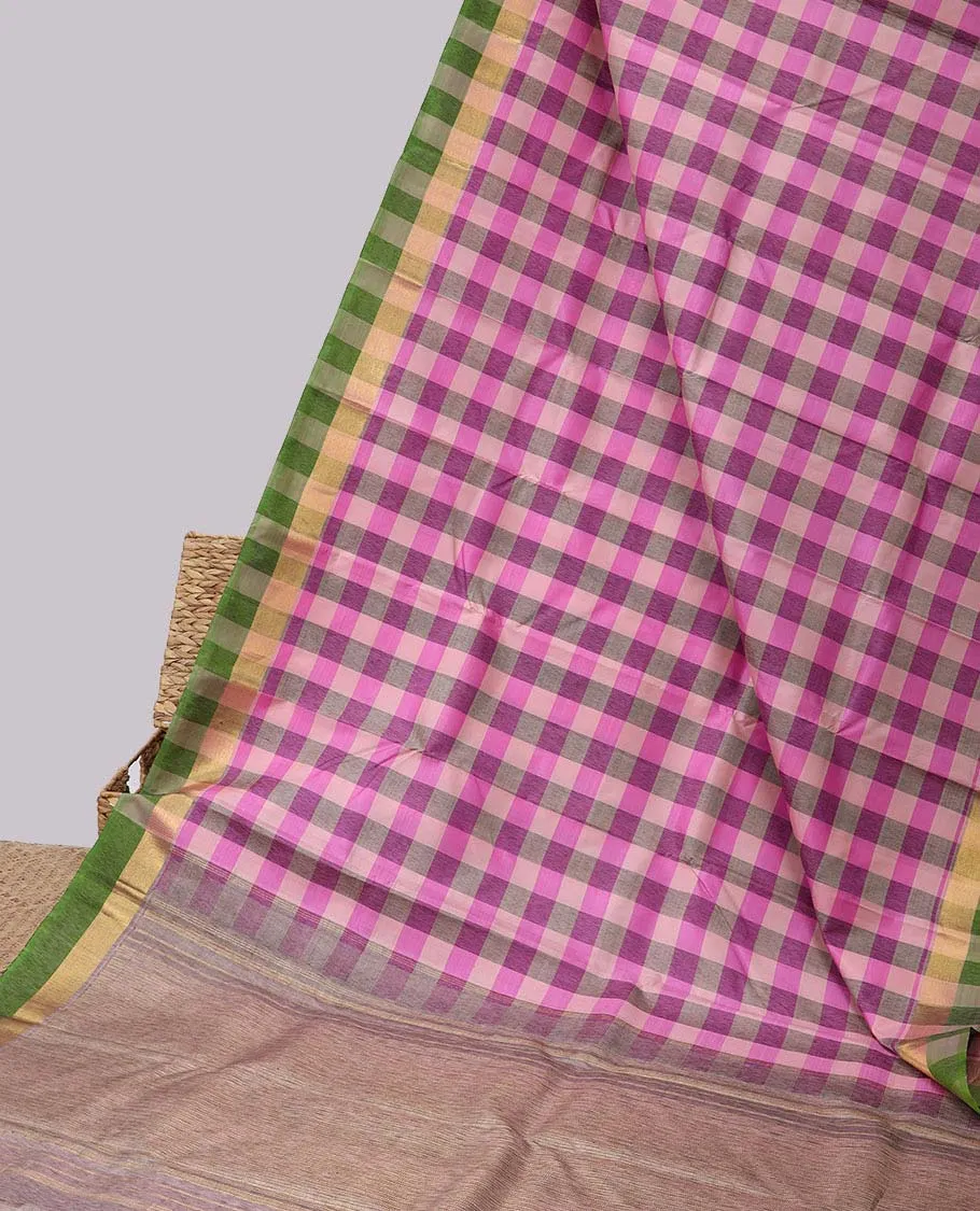 Multi-color checked-design kancheepuram silksaree, contrast border & zari design pallu
