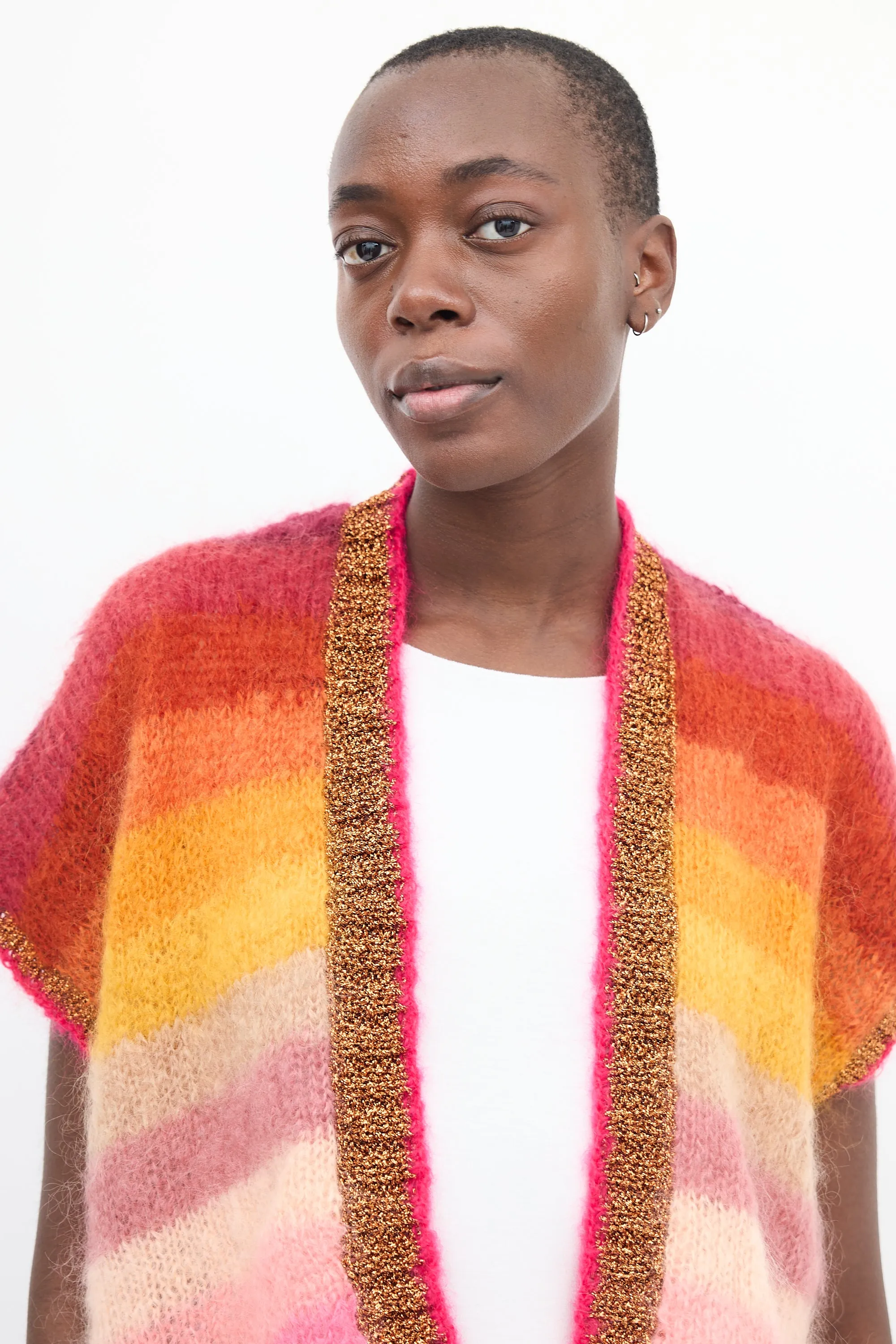 Multicolour Mohair Striped Short Sleeve Cardigan