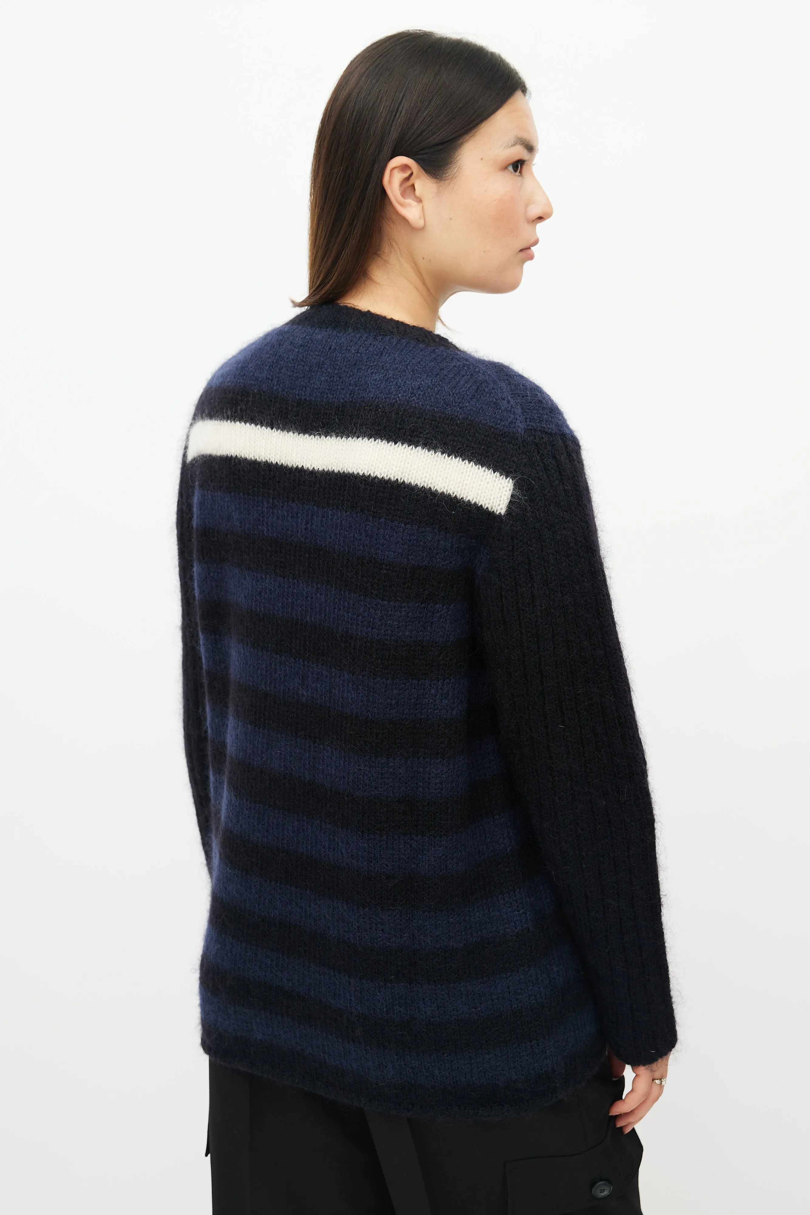 Navy & White Striped Mohair Sweater