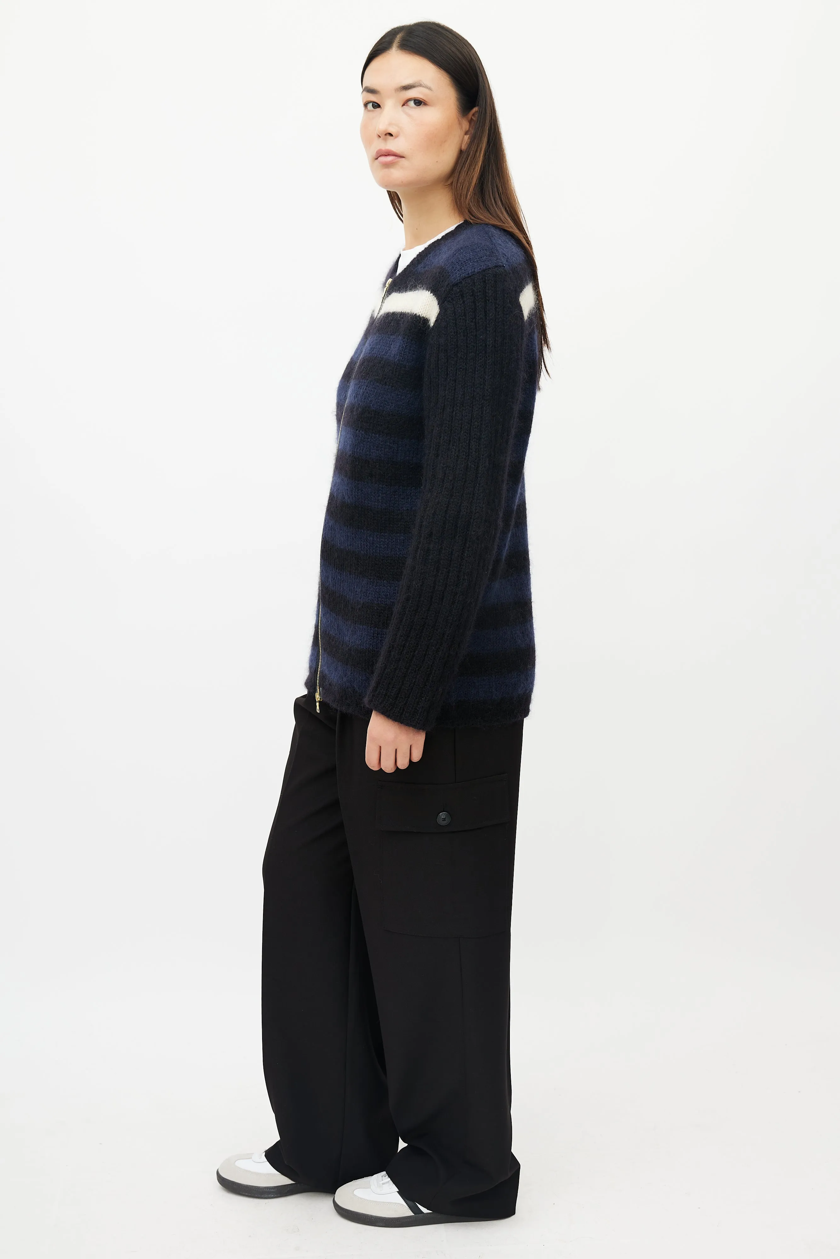 Navy & White Striped Mohair Sweater