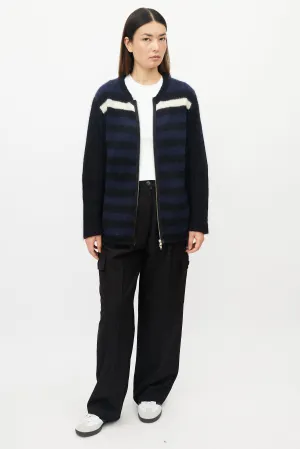 Navy & White Striped Mohair Sweater