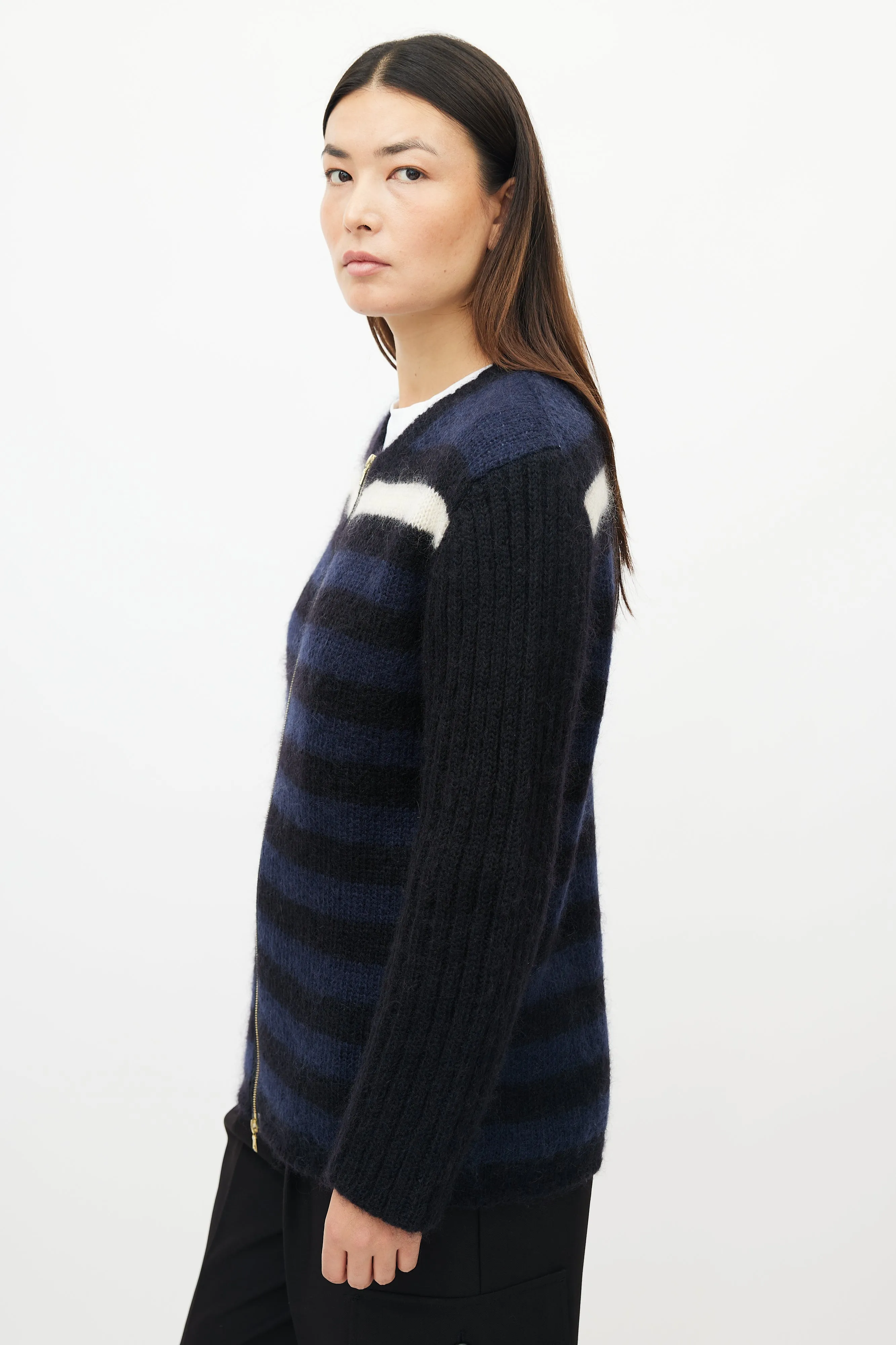 Navy & White Striped Mohair Sweater
