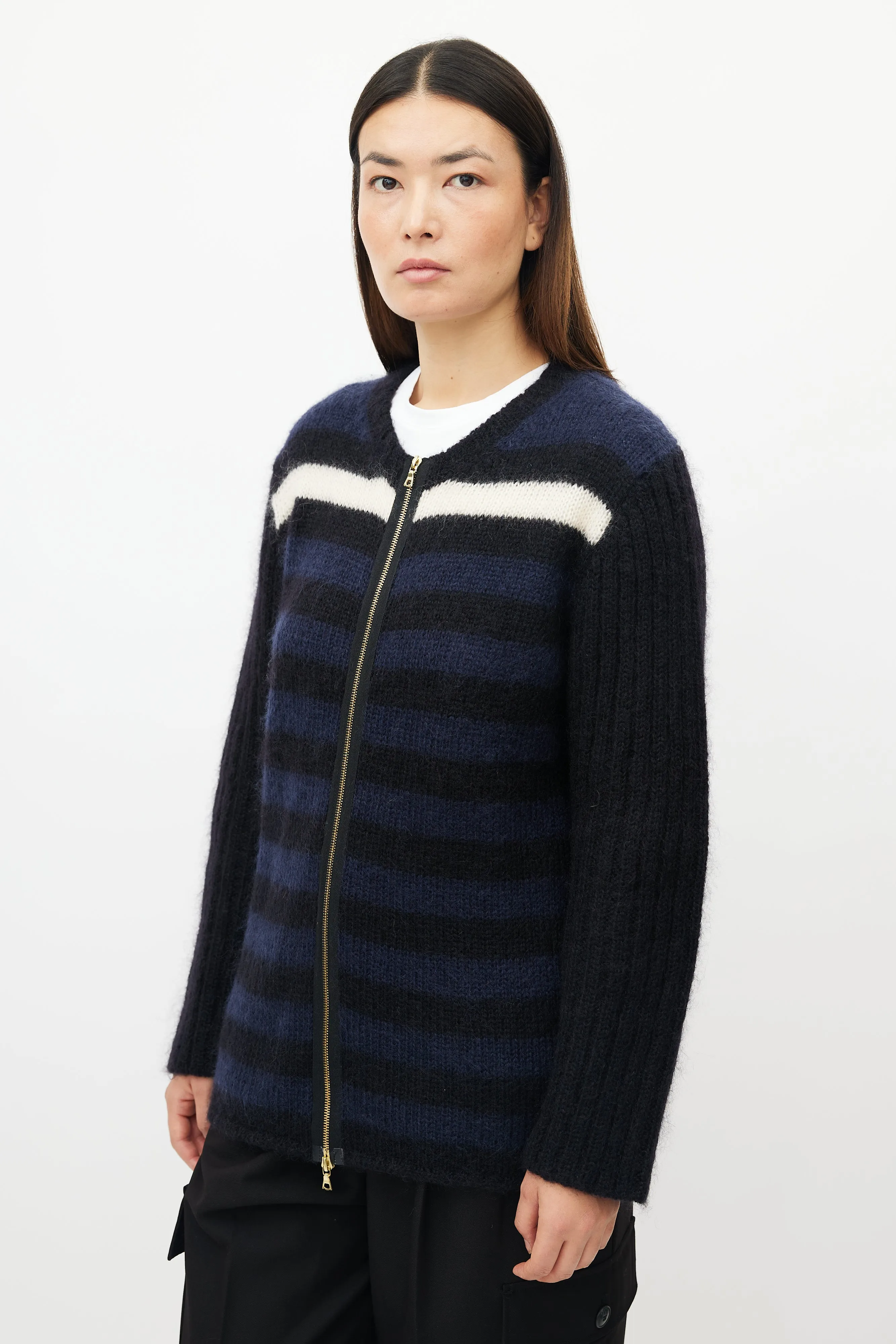 Navy & White Striped Mohair Sweater