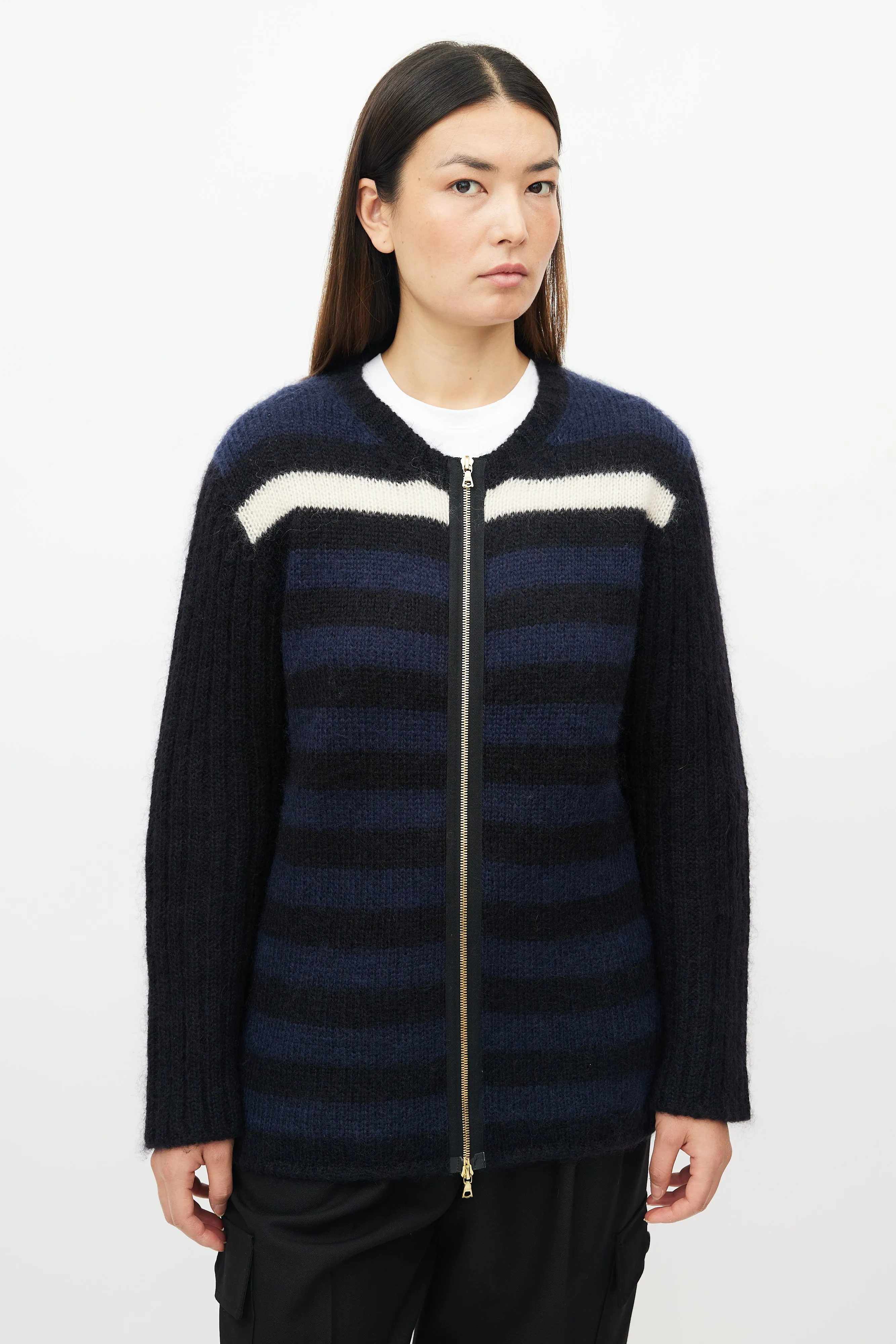 Navy & White Striped Mohair Sweater
