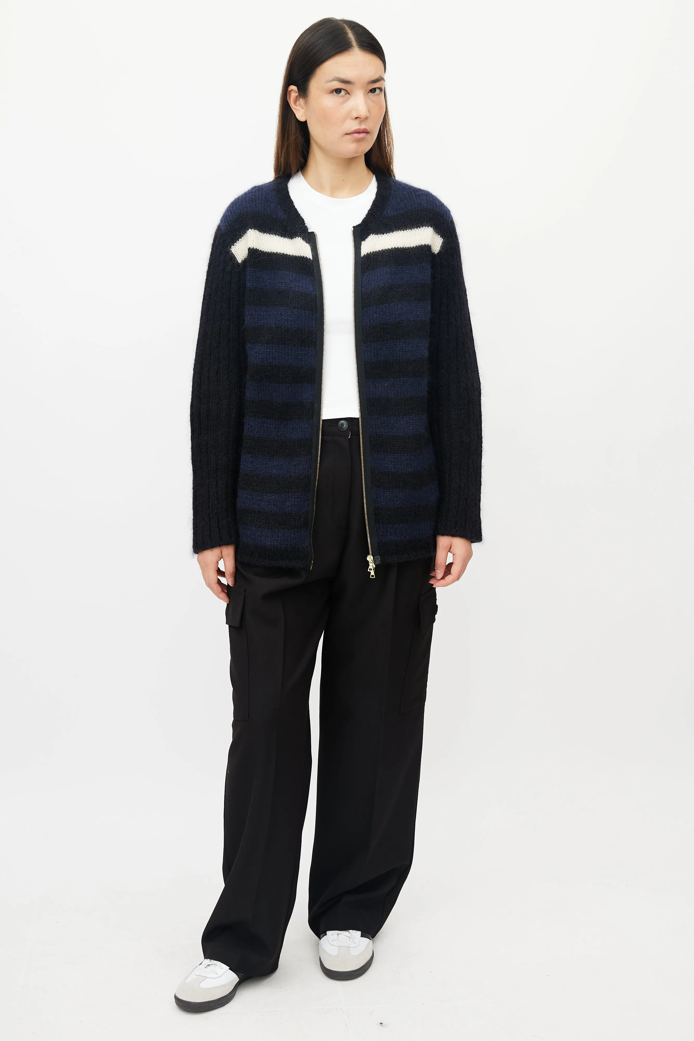Navy & White Striped Mohair Sweater