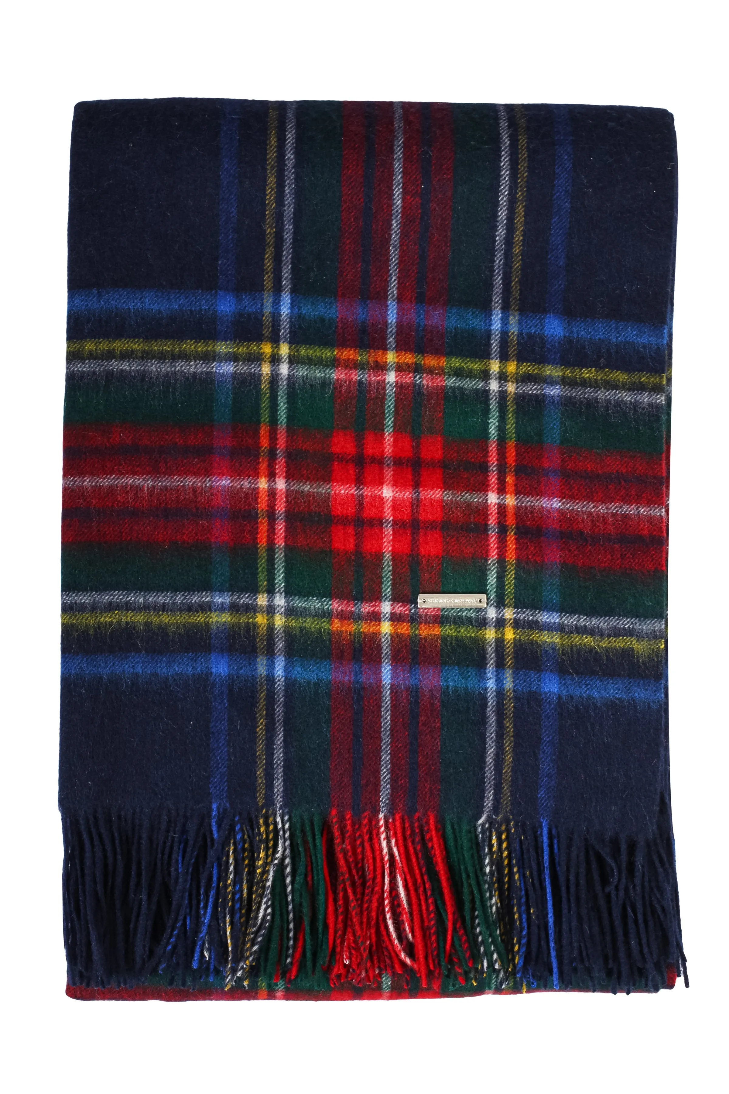 Navy Blue Pure Wool Checked Blanket 190x140 cm