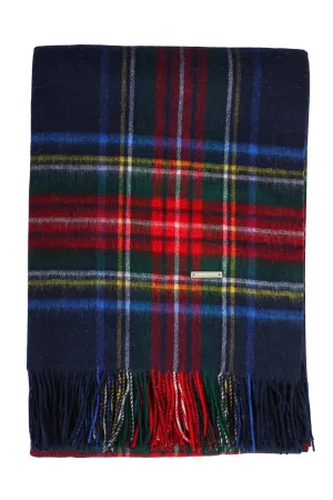 Navy Blue Pure Wool Checked Blanket 190x140 cm
