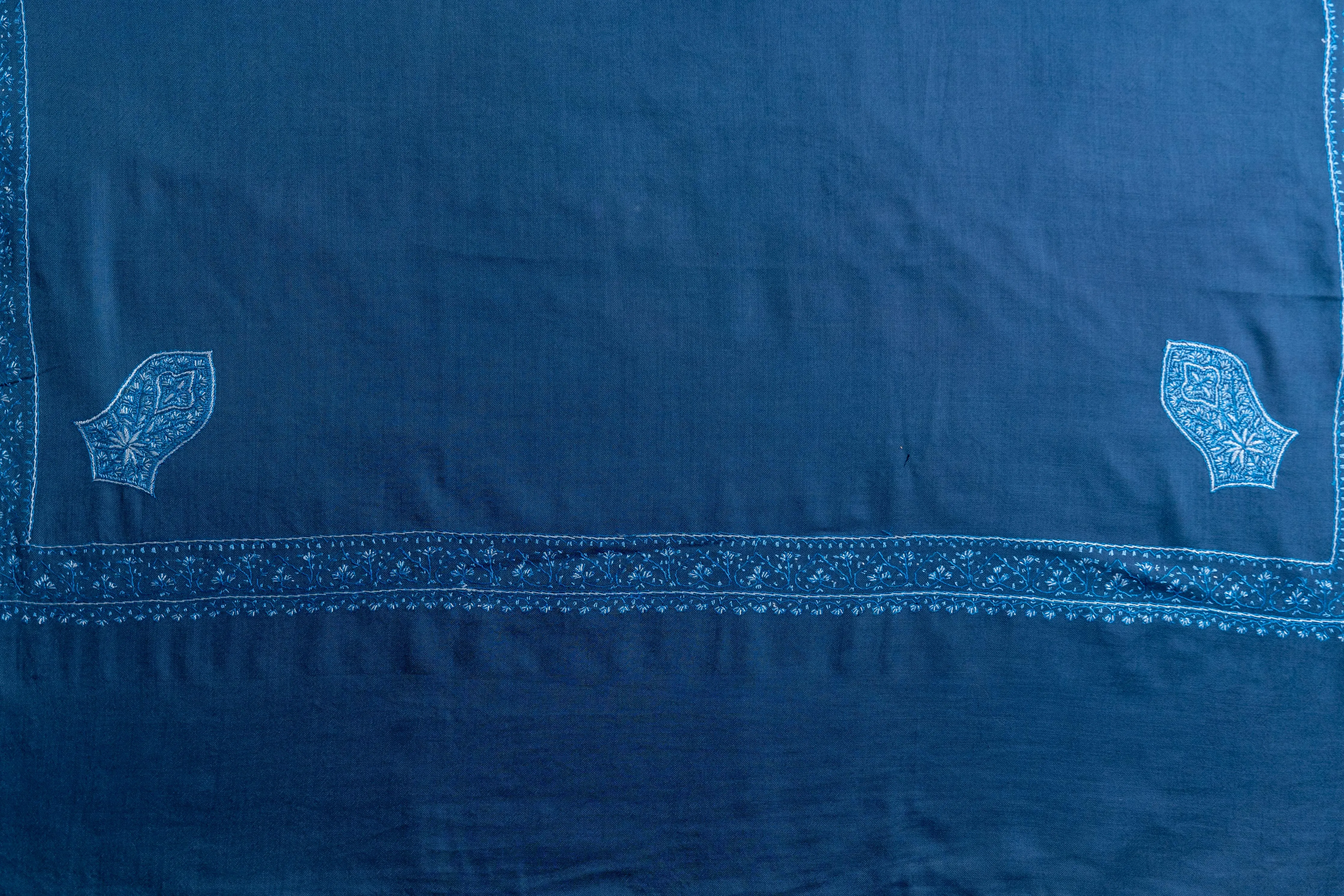 Oceanic Bliss - Merino Wool Shawl with Hand-Embroidered Sozni Detailing