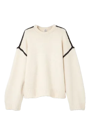 Oversized whipstitched wool, cashmere and cotton-blend sweater