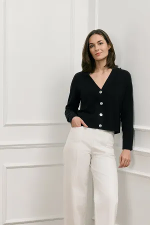 Pointelle Raglan Cashmere Cardigan - Black