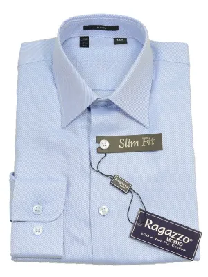 Ragazzo 14085 Sky Blue Slim Fit Boy's Dress Shirt - Tonal Diagonal Weave - 100% Cotton
