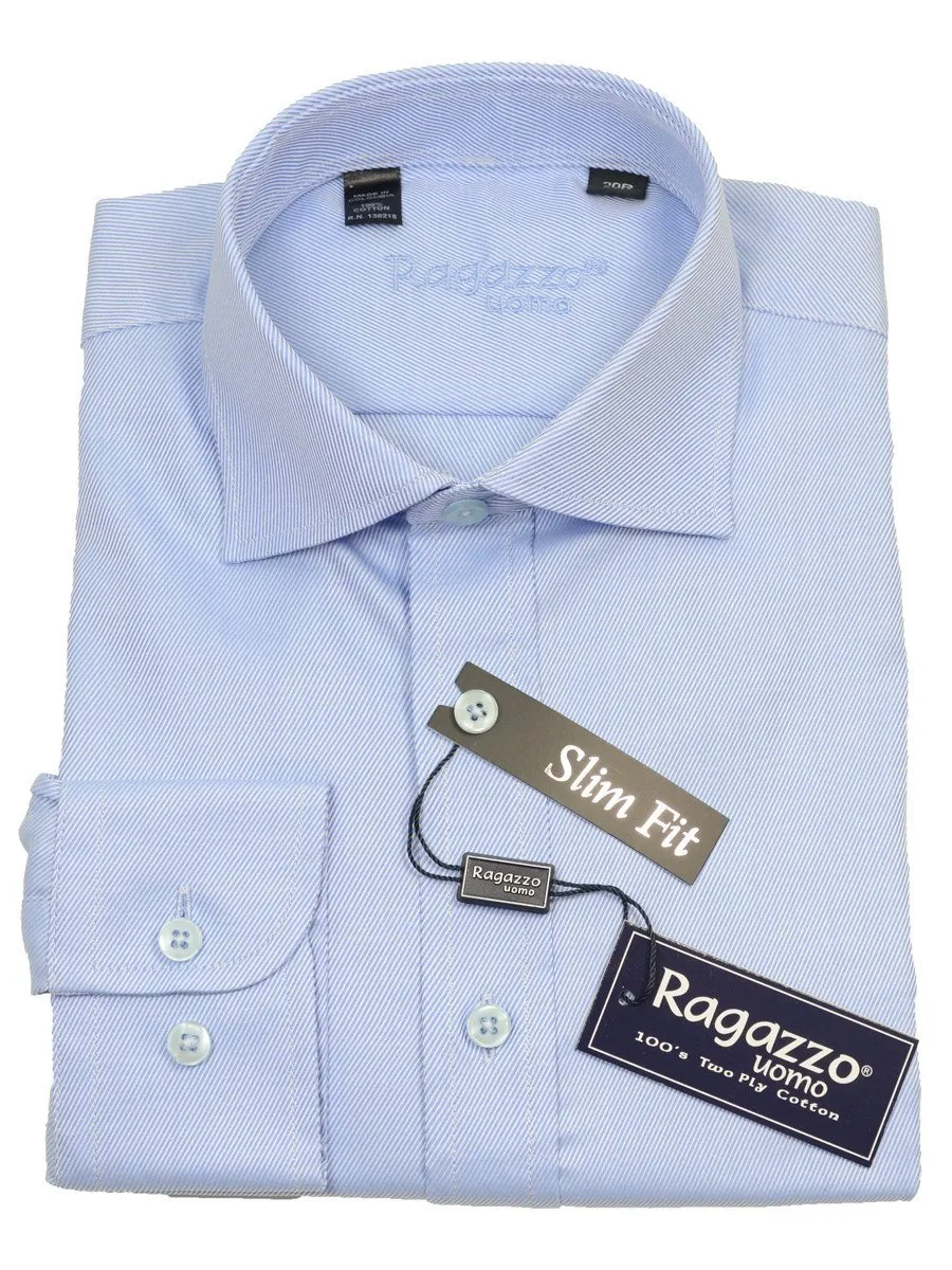 Ragazzo 14085 Sky Blue Slim Fit Boy's Dress Shirt - Tonal Diagonal Weave - 100% Cotton