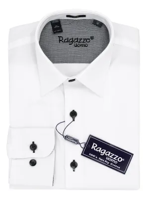 Ragazzo 38232 Boy's Dress Shirt - Diagonal Tonal Weave - Slim Fit - White/Black