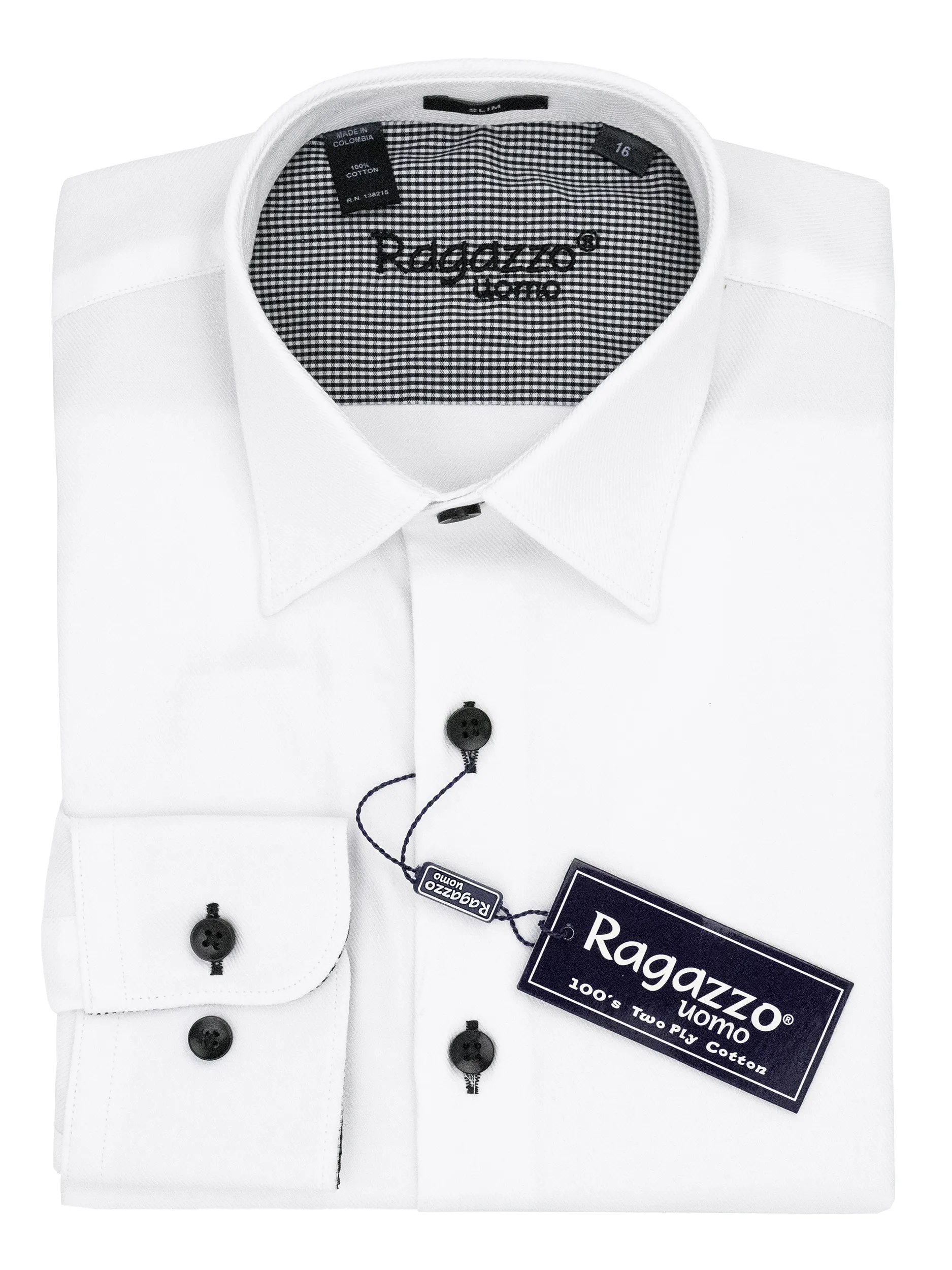Ragazzo 38232 Boy's Dress Shirt - Diagonal Tonal Weave - Slim Fit - White/Black