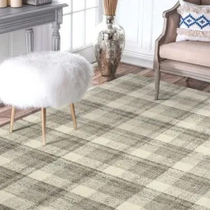 Sand Wool Plaid Pattern Hand-Tufted Rug Carpet