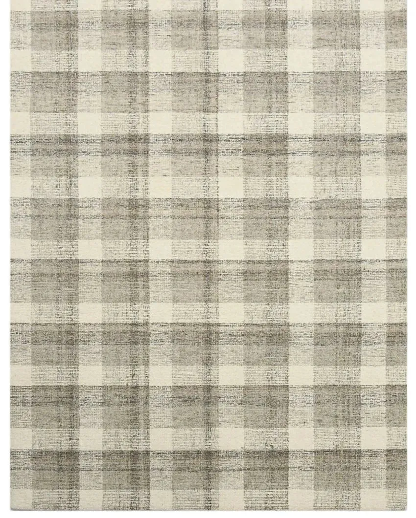 Sand Wool Plaid Pattern Hand-Tufted Rug Carpet