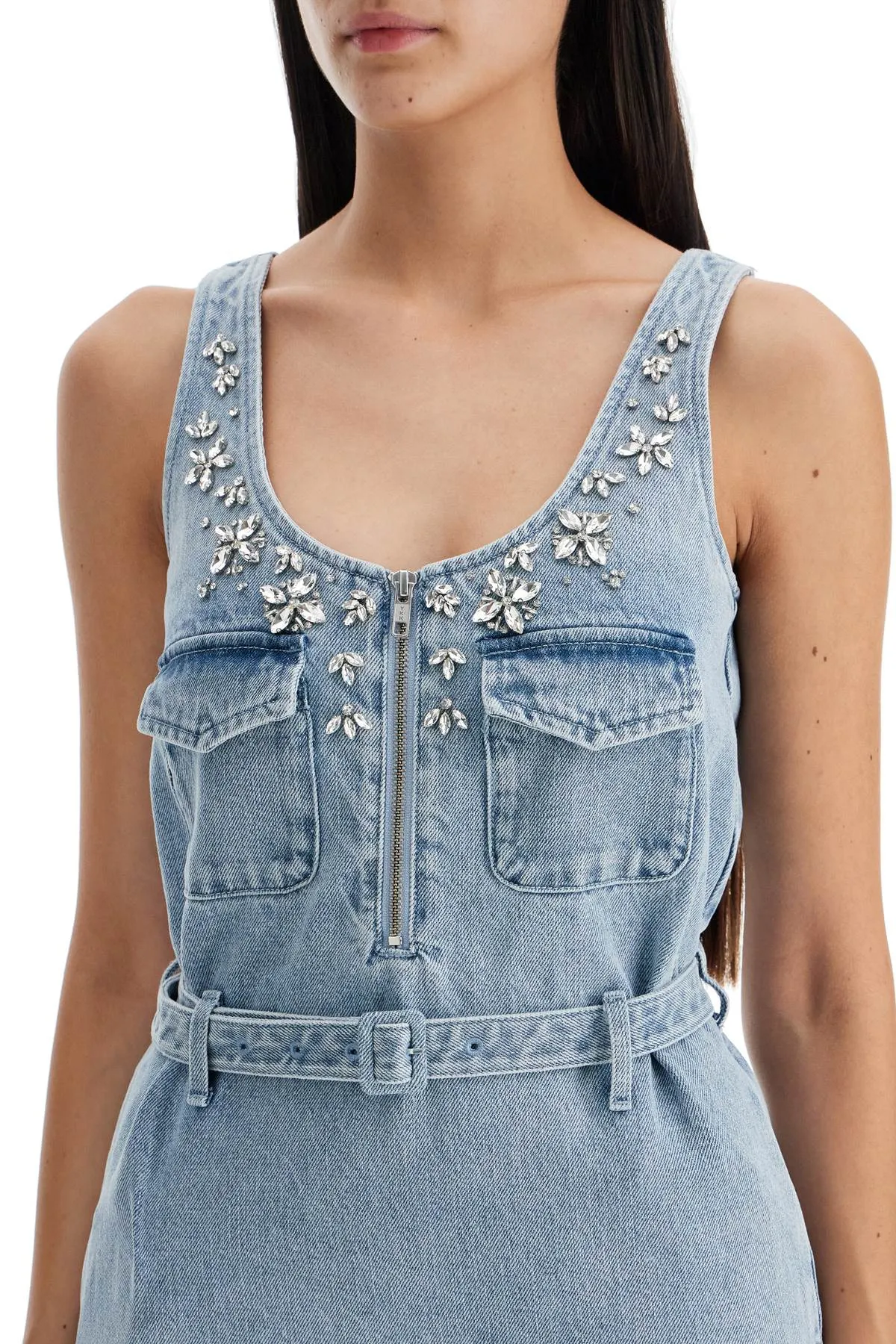 SELF PORTRAIT "denim sleeveless sheath dress