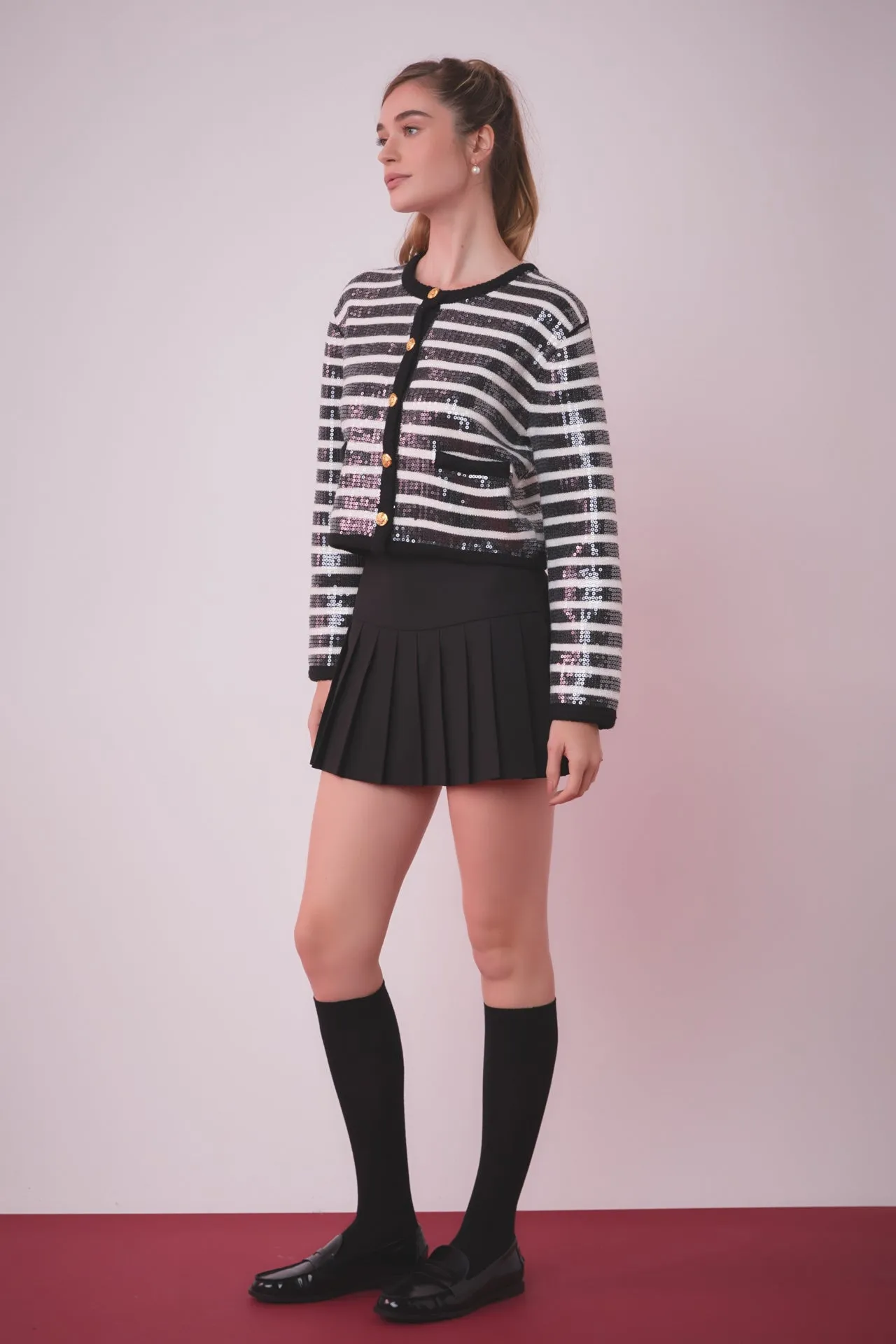 Sequin Striped Knit Cardigan
