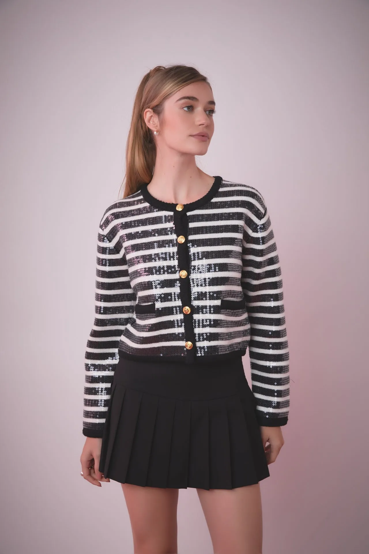 Sequin Striped Knit Cardigan