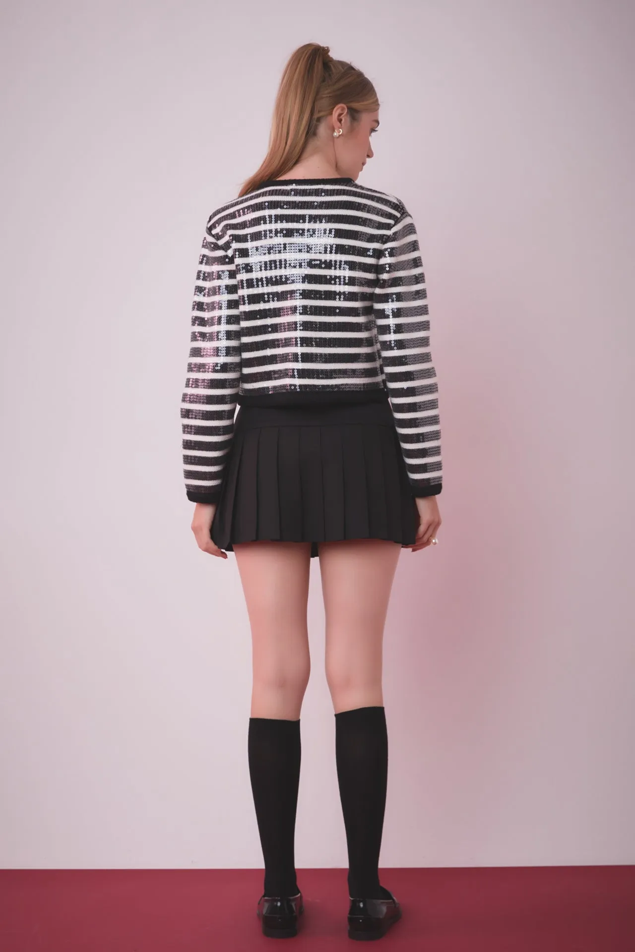 Sequin Striped Knit Cardigan