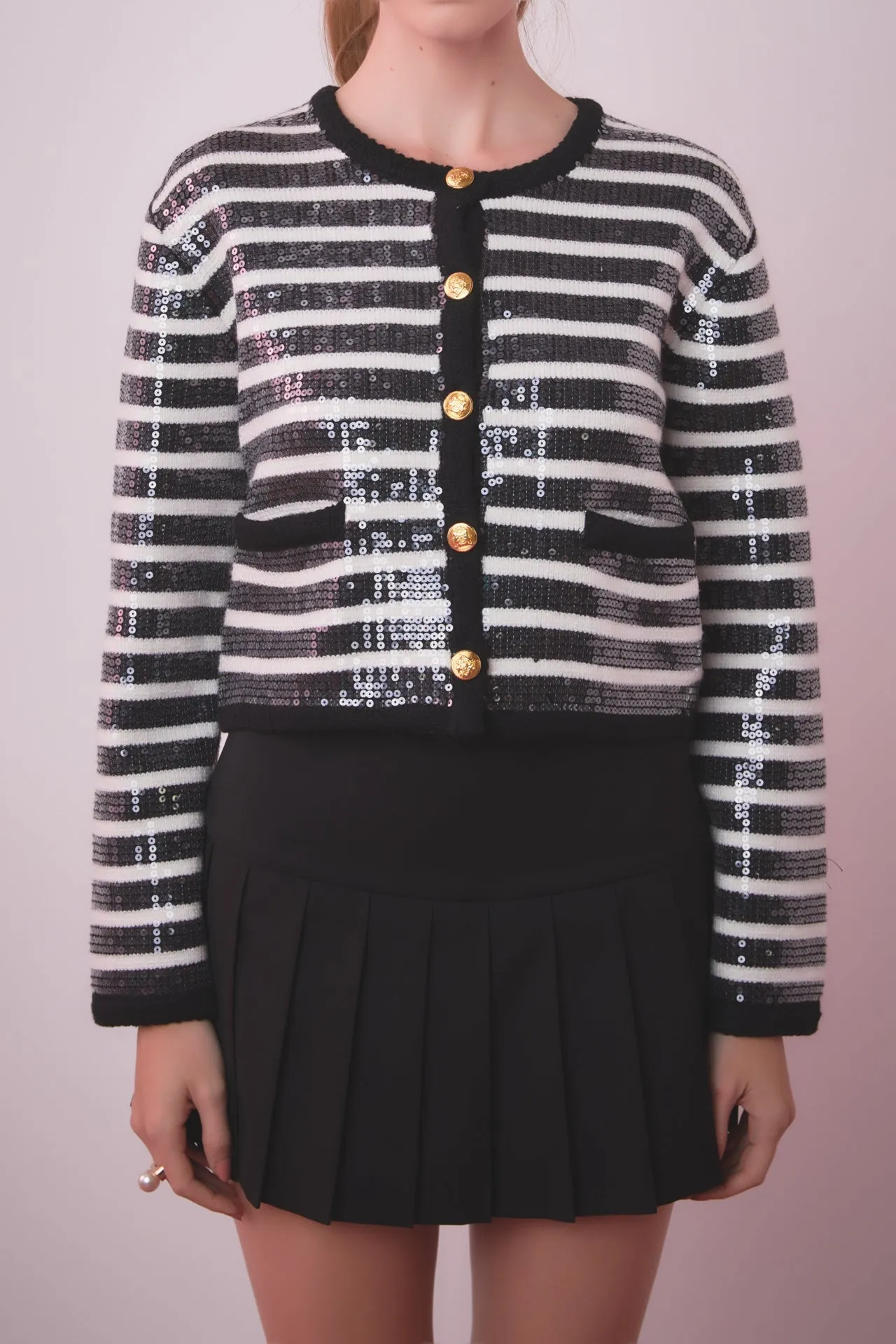 Sequin Striped Knit Cardigan