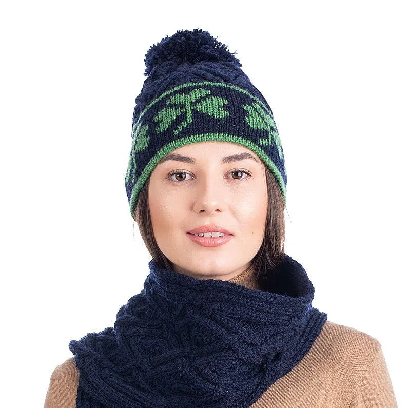 Shamrock Aran Wool Hat One Size Made in Ireland