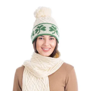 Shamrock Aran Wool Hat One Size Made in Ireland