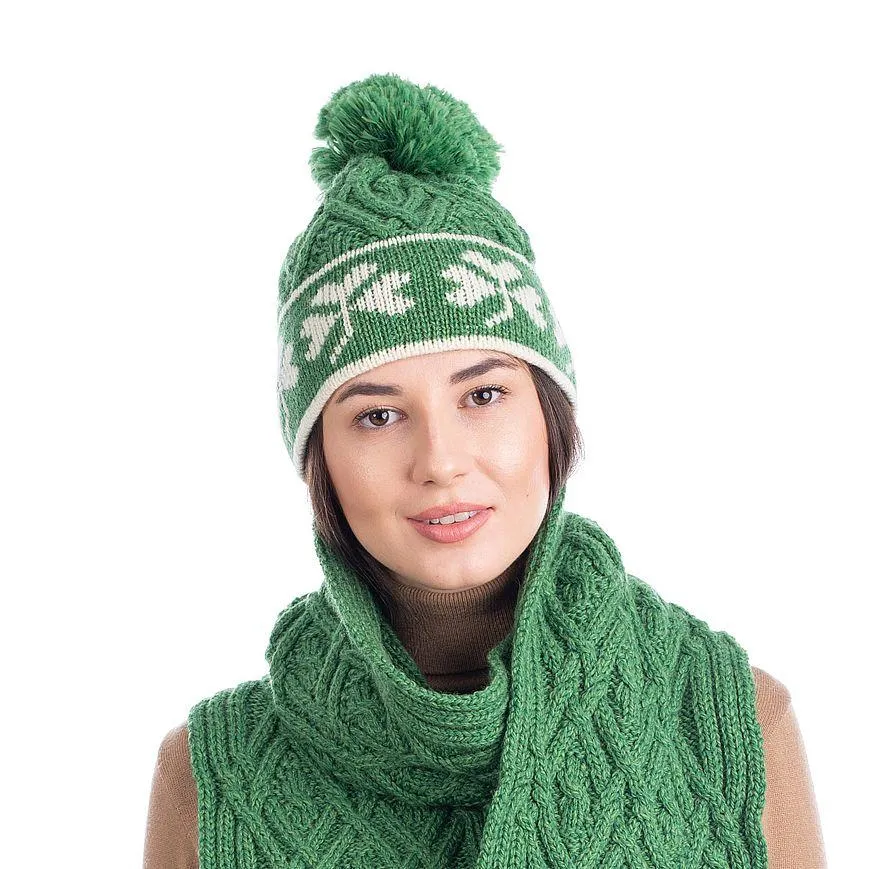 Shamrock Aran Wool Hat One Size Made in Ireland