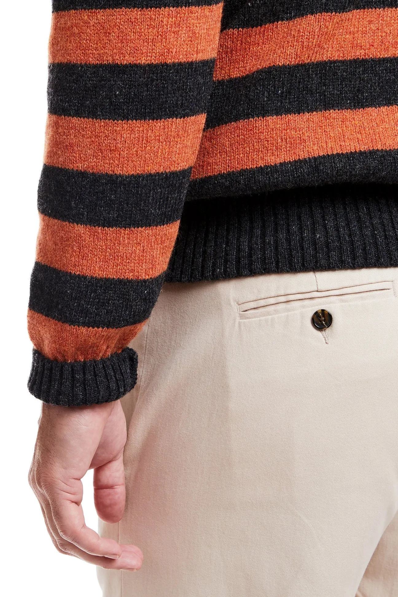 Shetland Crewneck Sweater Grey & Burnt Orange Stripe