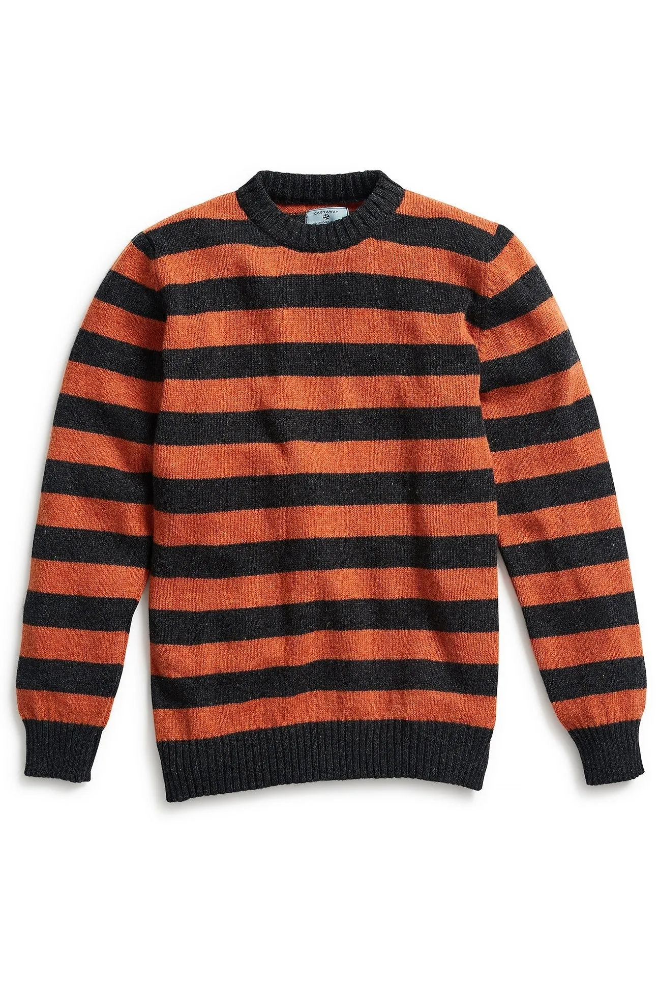 Shetland Crewneck Sweater Grey & Burnt Orange Stripe