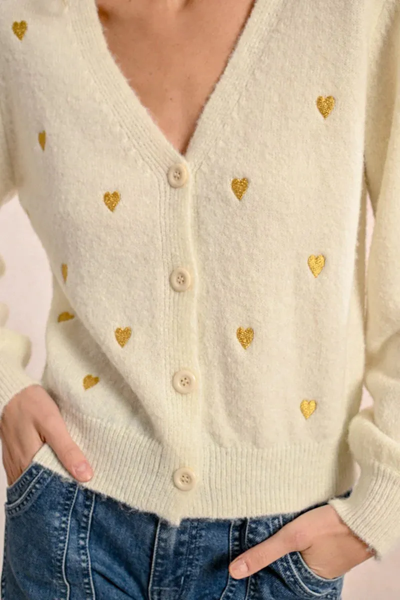 Short V Neck Cardigan - Off White