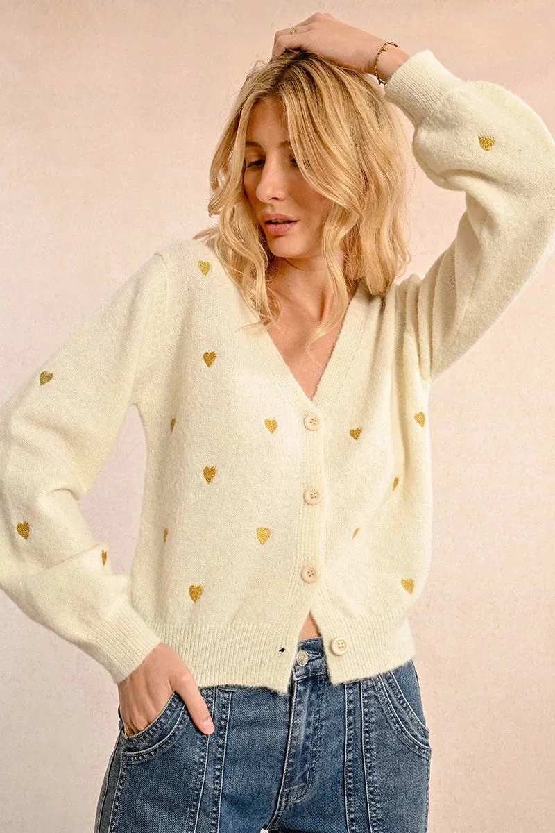 Short V Neck Cardigan - Off White