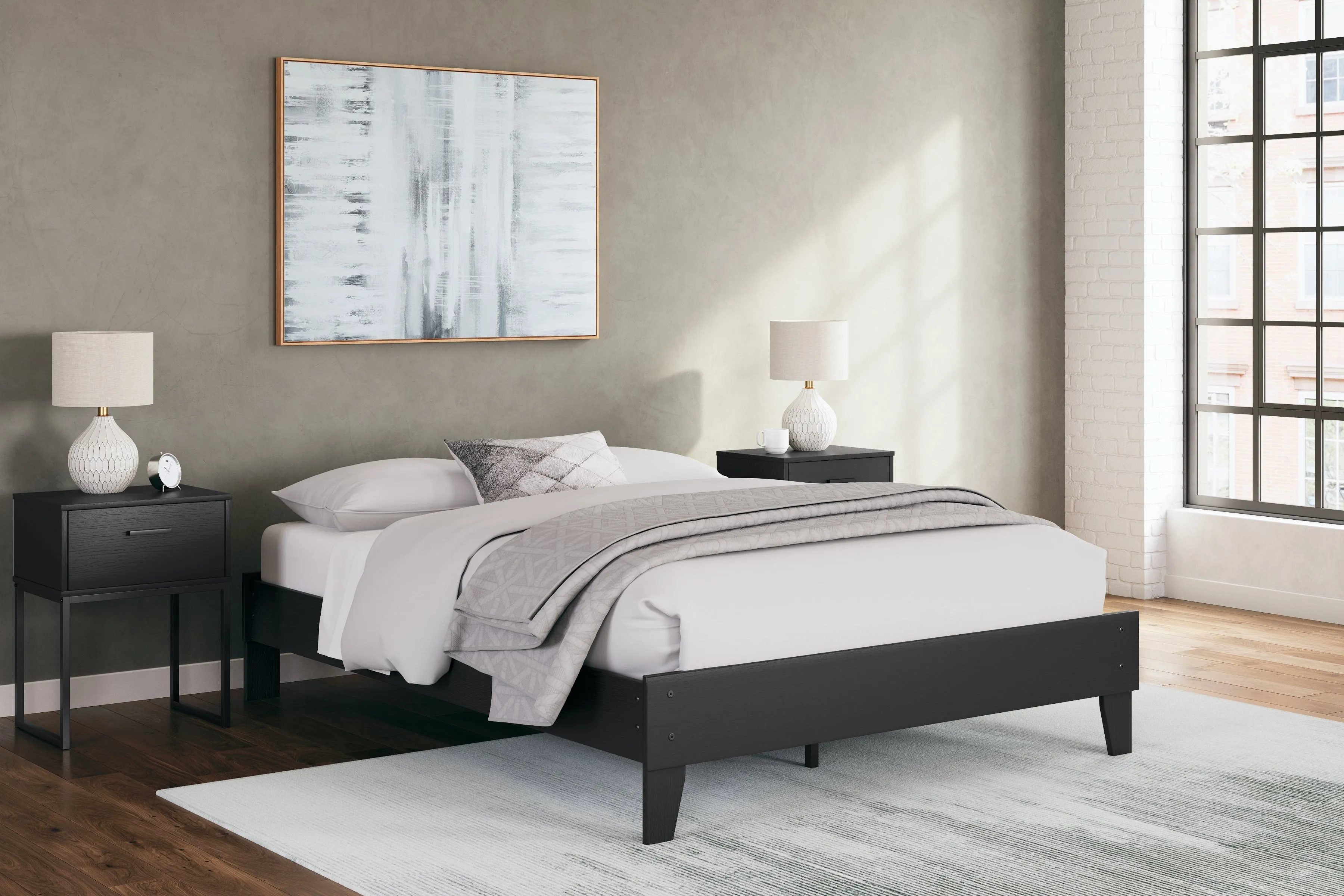 Socalle Queen Platform Bed with Dresser and Chest in Black