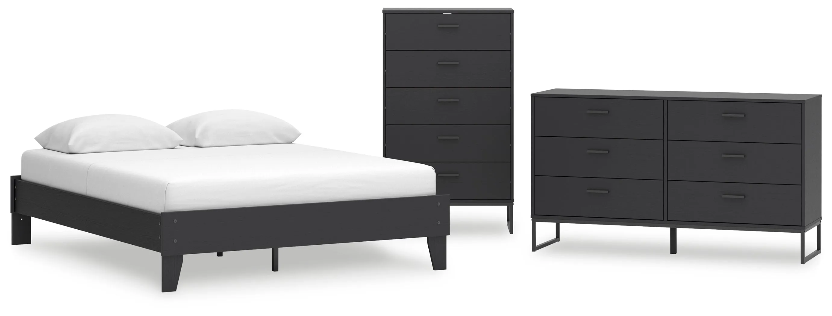 Socalle Queen Platform Bed with Dresser and Chest in Black