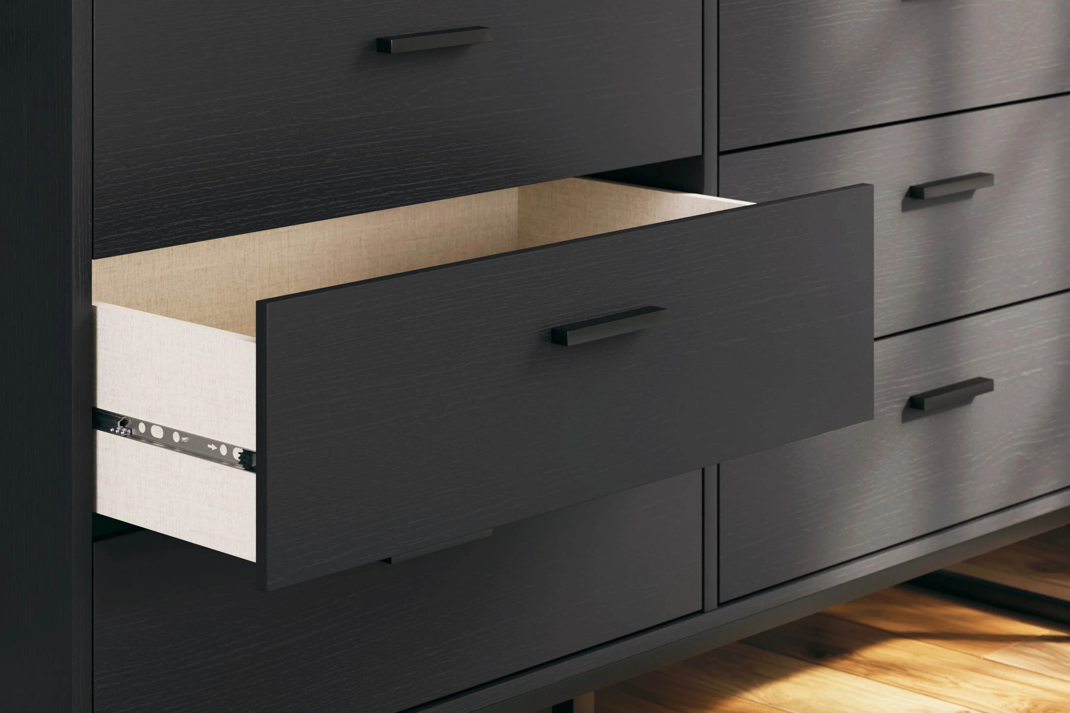 Socalle Queen Platform Bed with Dresser and Chest in Black