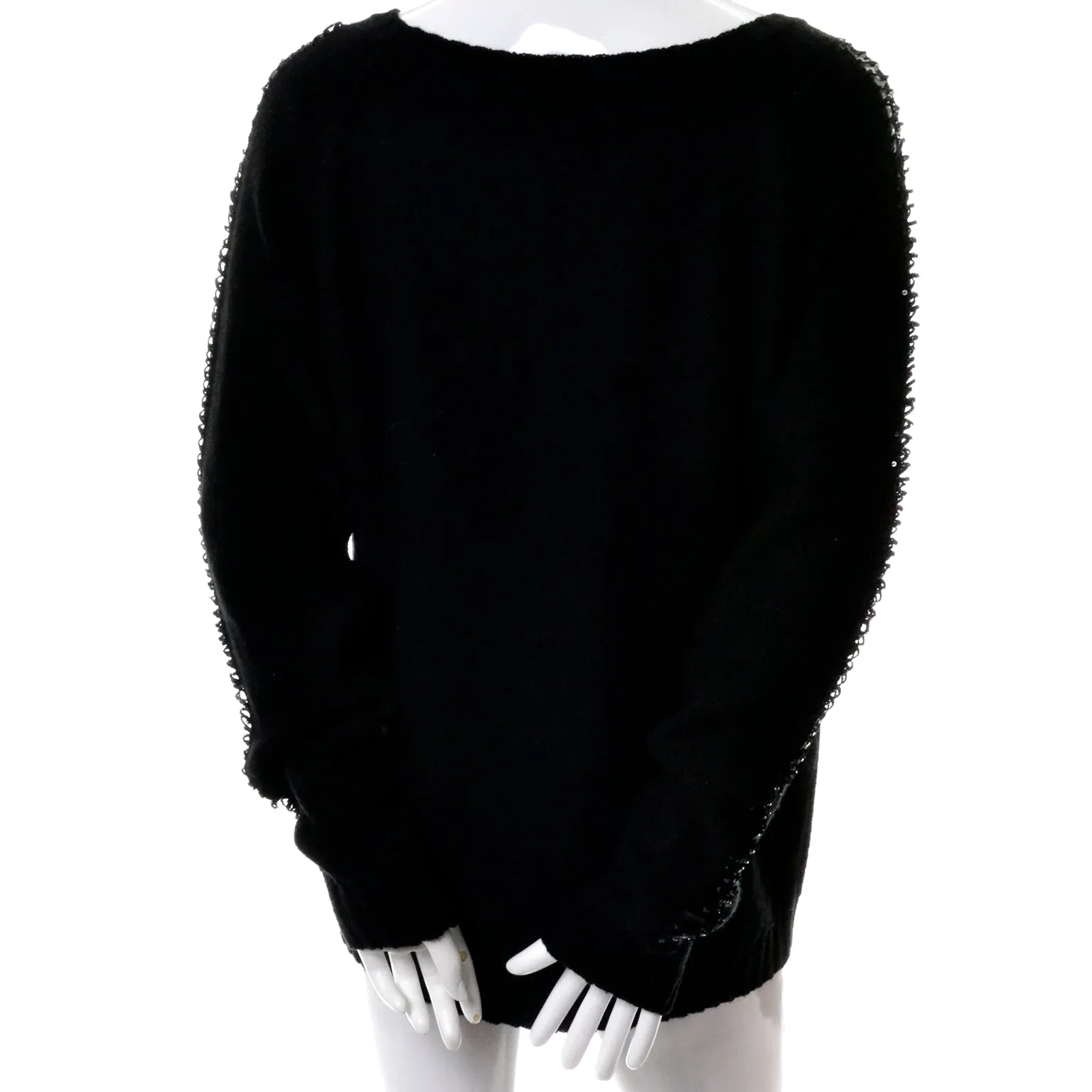 Sonia Rykiel Black Wool Sweater With Sequin Raglan Peek a Boo Sleeves