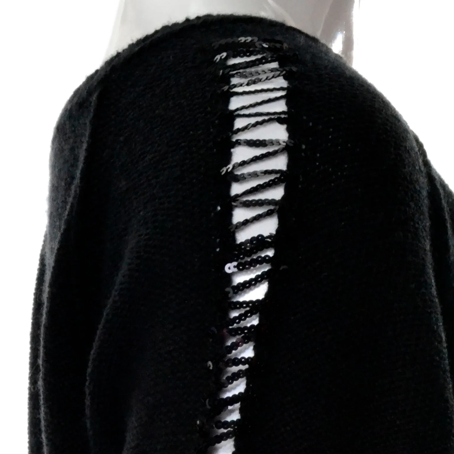 Sonia Rykiel Black Wool Sweater With Sequin Raglan Peek a Boo Sleeves