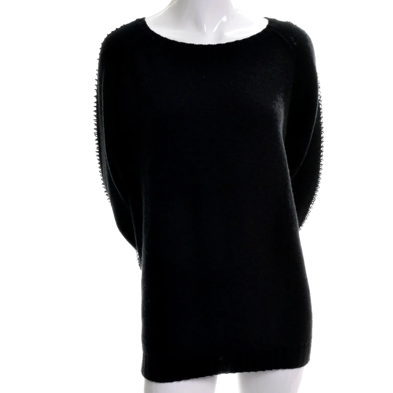 Sonia Rykiel Black Wool Sweater With Sequin Raglan Peek a Boo Sleeves