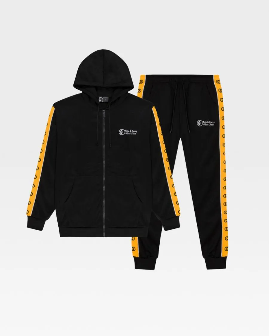 Striped Sleeve Track Suit in Black & Yellow