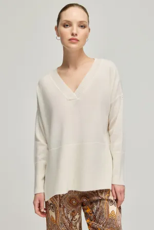 White Pure Cashmere Isabella Deep V-Neck Women's Sweater