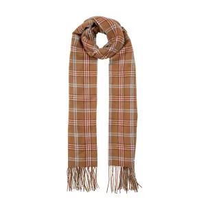 Women’s Plaid Small-Check Scarf with Tassels